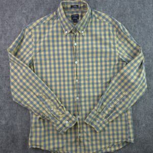J Crew Flex Washed Shirt Medium Slim Untucked Yellow Blue Plaid Long Sleeve